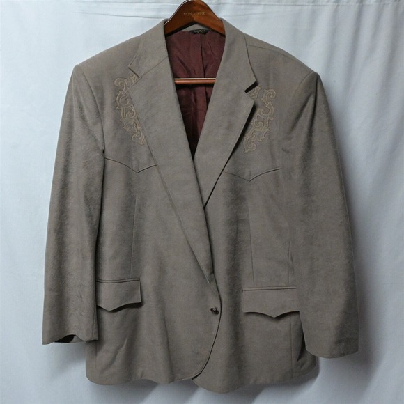 Pagano‎ West USA Made 54R Light Brown Faux Suede Western Yoke 2 Button Blazer - Picture 1 of 10
